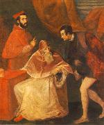 TIZIANO Vecellio Pope Paul III with his Nephews Alessandro and Ottavio Farnese ar oil painting artist